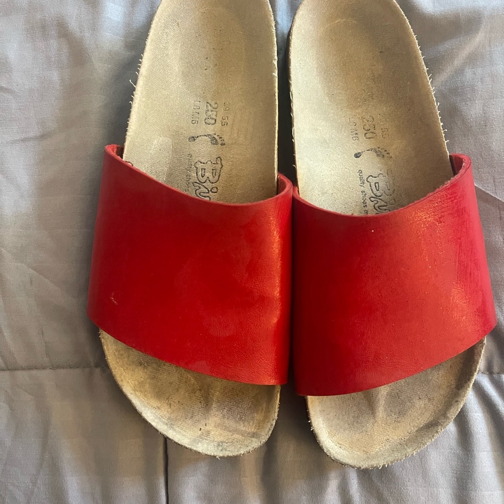 Birkenstock Birki’s Bright Red Slide Sandals Size 8